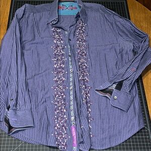 Men's Purple Striped button down Shirt Robert Graham xl